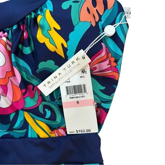 Trina Turk India Garden Halter Belted One Piece Womens Floral Swimsuit Size 6 - Picture 6 of 7